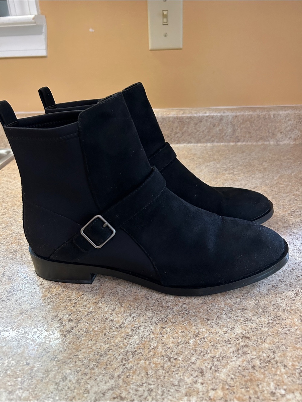 Aerosoles Black Suede Ankle Boots with Side Buckle Size 8 1/2